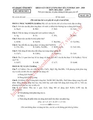 Bộ đề khảo sát chất lượng học kỳ I môn Hóa học Lớp 9 - Năm học 2019-2020 - Sở giáo dục và đào tạo Vĩnh Phúc (Có đáp án)